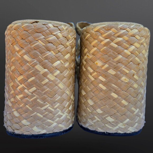 Vintage 90s Y2K Beige Chunky Platform Wedge Sandals Heels Size 10 Raffia Woven - Picture 8 of 9